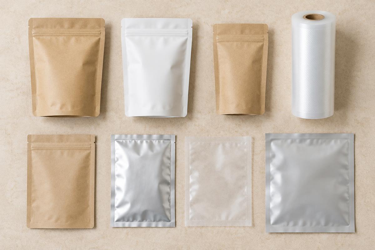 Flexible & Pouches — the packaging range laid out flat